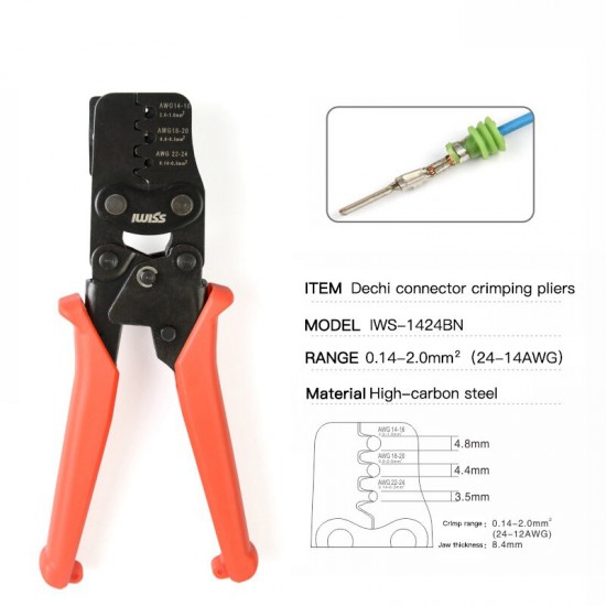 Tool IWS-1424BN Labor-saving Crimping Pliers For DELPHI Car Waterproof Connector Auto Repair Tool Crimper Rannge 0.14-2mm²