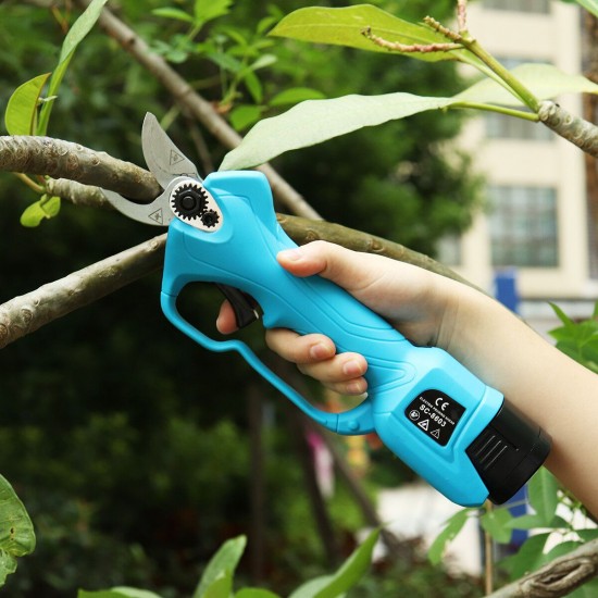 US Plug 2 Batteries Rechargeable Electric Pruning Scissors Branch Cutter Garden Tool