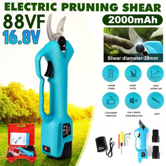 US Plug 2 Batteries Rechargeable Electric Pruning Scissors Branch Cutter Garden Tool