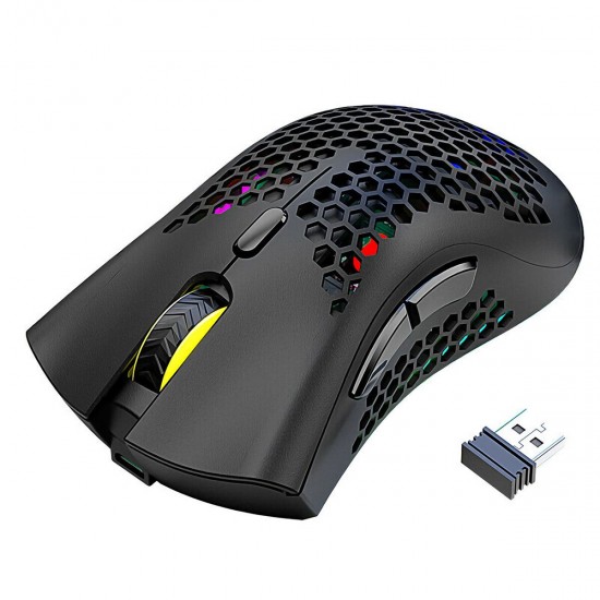 X3 2.4G Wireless Rechargeable Mouse Hollow Honeycomb 2400DPI 7 Buttons Ergonomic RGB Optical Mice for Computer Laptop PC Gamer