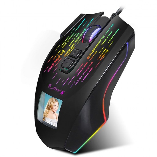 J500 Wired Gaming Mouse USB RGB Game Mouse with Display Screen 6 Adjustable DPI for Desktop Computer Laptop PC