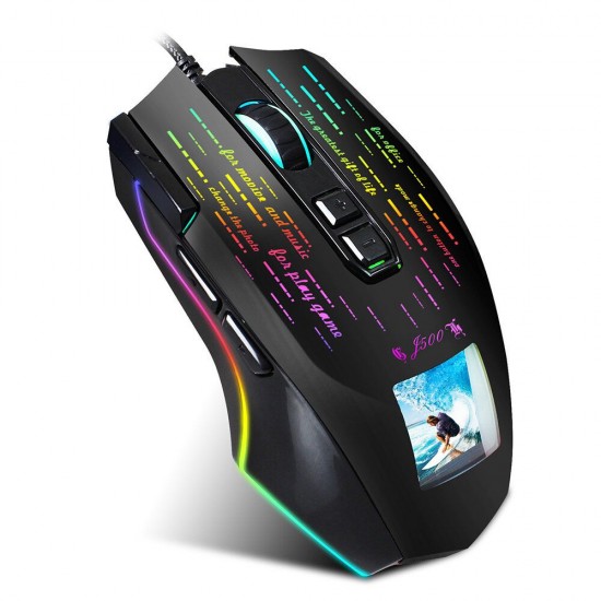 J500 Wired Gaming Mouse USB RGB Game Mouse with Display Screen 6 Adjustable DPI for Desktop Computer Laptop PC