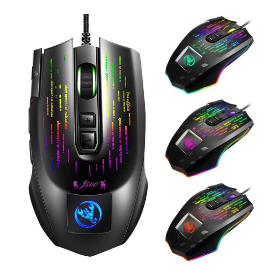 J500 Wired Gaming Mouse USB RGB Game Mouse with Display Screen 6 Adjustable DPI for Desktop Computer Laptop PC