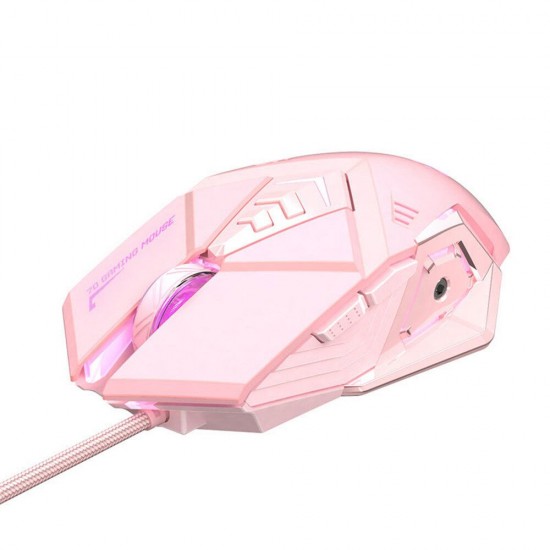 PW5P Wired Gaming Mouse Pink/ Black Gaming Mouse 7 Programmable Buttons Silent Click 4 Levels Adjustable DPI Mice for PC Laptop