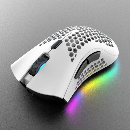 BM600 2.4G Wireless Rechargeable Mouse Hollow Honeycomb 1600DPI 7 Buttons Ergonomic RGB Optical Mice for Computer Laptop PC Gamer
