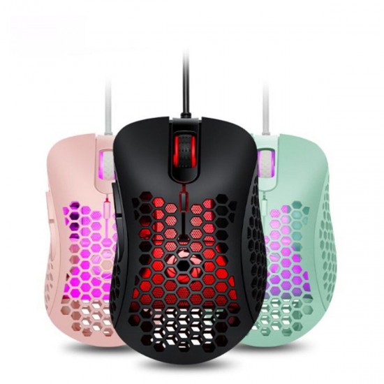 V18 Wired Game Mouse Breathing Colorful Hollow Honeycomb 3200DPI Gaming Mouse USB Wired Gamer Mice for Computer Laptop PC