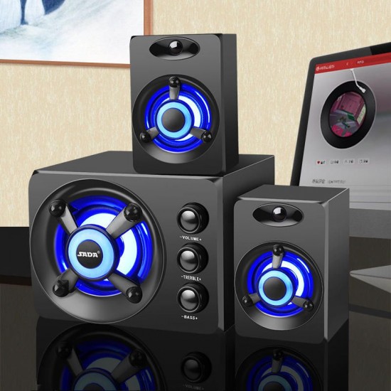 D-208 3.5mm Audio bluetooth 2.1 Channel Bass LED Light Computer Speaker Support TF U-Disk