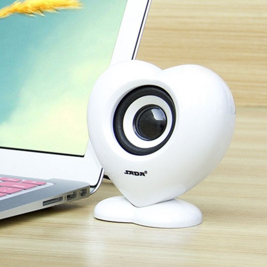 V-188 1 Piece Mini USB Speaker 3.5MM 2.0 Channel AUX Wired Laptop Speaker Lovely Heart-shape Small Computer Speakers for PC Phones MP3