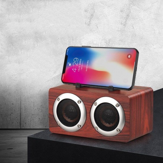 W5B Portable Bluetooth 4.2 Stereo Surround Wooden Speaker Player Double Horn with TF Card AUX Audio for Phone Laptop