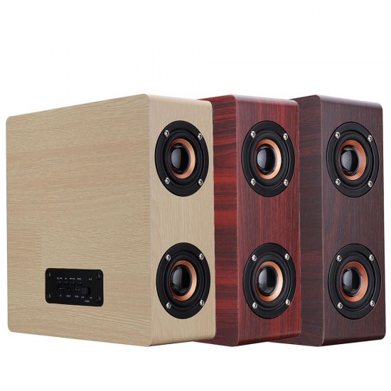 Wooden bluetooth 4.2 Wireless Speaker 4 Loudspeaker HiFi Wireless Music Player With TF AUXPort