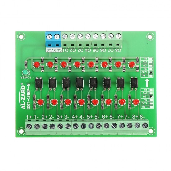 8 Channel 12V To 3.3V Optocoupler Isolation Module PLC Signal Level Voltage Conversion Board NPN Output DST-1R8P-N