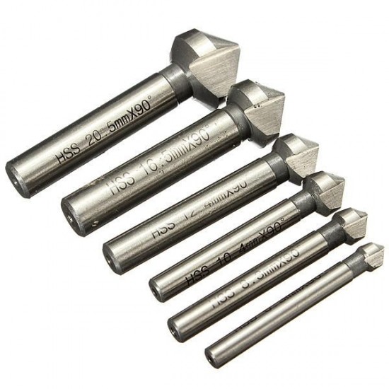 6pcs 3 flute 90 degree HSS Chamfer Cutter Mill Drill Set 6pcs 3 flute 90 degree HSS Chamfer Cutter Mill Drill Set