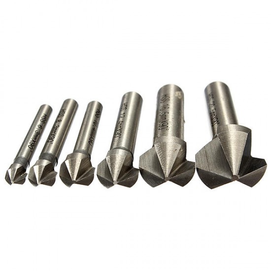6pcs 3 flute 90 degree HSS Chamfer Cutter Mill Drill Set 6pcs 3 flute 90 degree HSS Chamfer Cutter Mill Drill Set