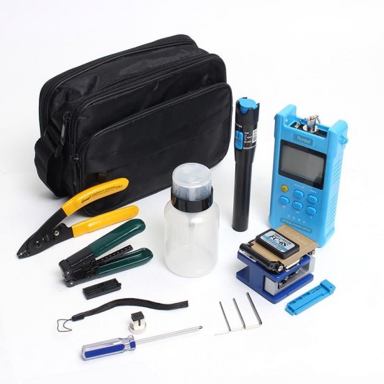 Fiber Optic FTTH Tool Kit with FC-6S Cleaver Optical Power Meter Visual Fault Locator Finder Cable Cutter Stripper Plier Fiber Optic FTTH Tool Kit with FC-6S Cleaver Optical Power Meter Visual Fault Locator Finder Cable Cutter Stripper Plier