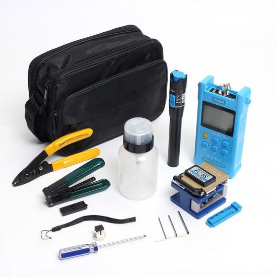 Fiber Optic FTTH Tool Kit with FC-6S Cleaver Optical Power Meter Visual Fault Locator Finder Cable Cutter Stripper Plier