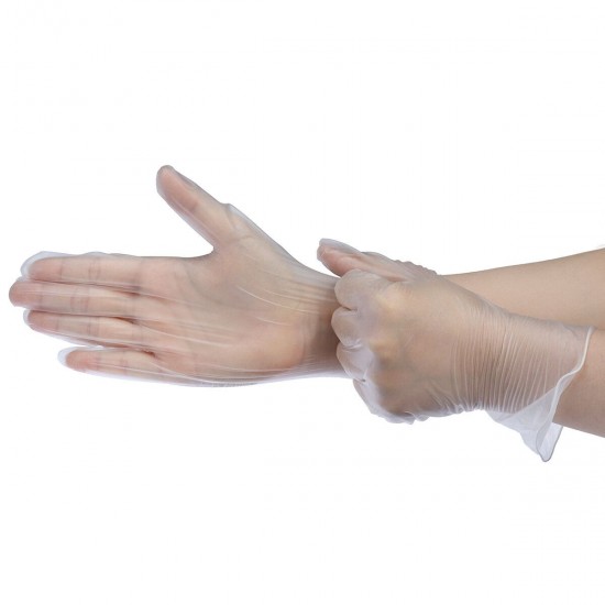 Disposable Gloves 100 PCS Clear Vinyl Gloves Powder Free Latex Free Non-Sterile Patient Exam PVC Gloves Food Safe Kitchen Household Cleaning Beauty Protect Gloves