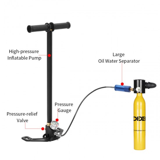 0.5L SCUBA Mini Oxygen Cylinder Air Tank Diving Reserve Air Tank Hand Pump