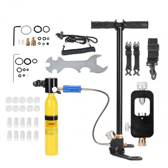 0.5L Scuba Oxygen Tank Portable Diving Reserve Air Tank Set Hand Pump Oxygen Cylinder Mini Operated Pump with Pump and Respirator Bag