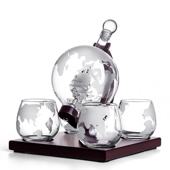 1000ML World Globe Decanter Glass Crystal Spirits Bottle