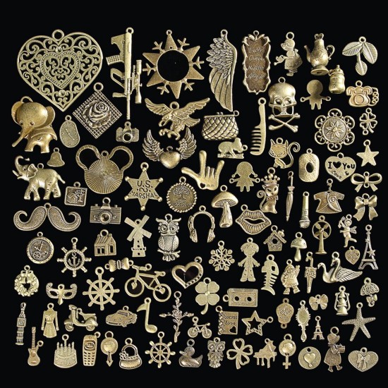 100Pcs Antique Bronze Pendant Decorations Multi-Styling Metal Animal Plant Ornaments