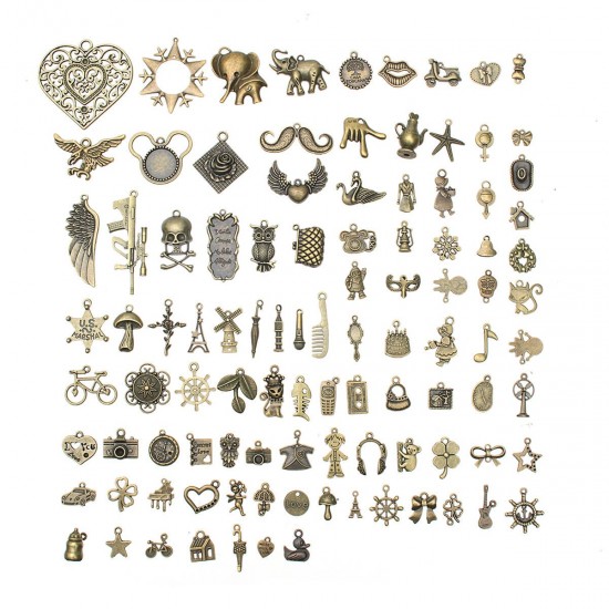 100Pcs Antique Bronze Pendant Decorations Multi-Styling Metal Animal Plant Ornaments 100Pcs Antique Bronze Pendant Decorations Multi-Styling Metal Animal Plant Ornaments