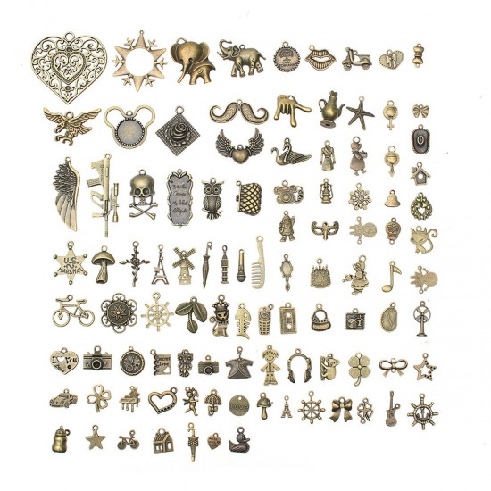 100Pcs Antique Bronze Pendant Decorations Multi-Styling Metal Animal Plant Ornaments