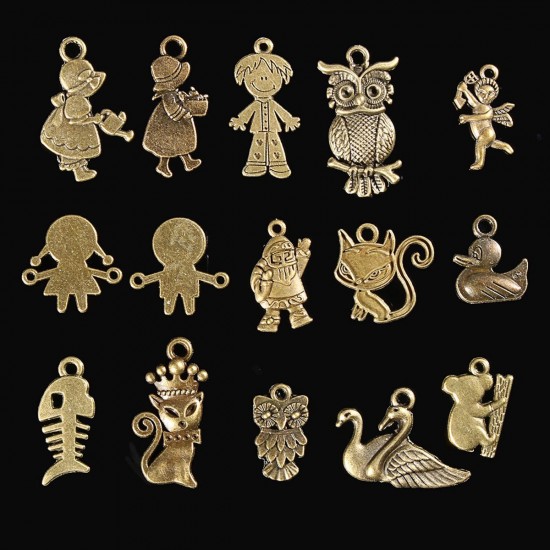 100Pcs Antique Bronze Pendant Decorations Multi-Styling Metal Animal Plant Ornaments