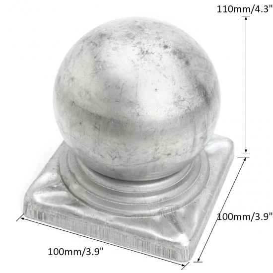 100mm Iron Ball Top Fence Finial Post Cap with Flat Square Base Decor Protection
