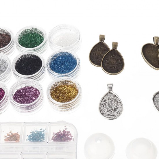 107Pcs/Set Pendant Trays Set DIY Jewelry Bezel Making Crystal Bracelet Pendant Silicone Resin Mould Jewelry Casting Molds Kit Vintage Base