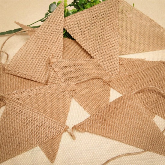 10M 48 Flags Party Banner Flag Jute Hessian Burlap Bunting Wedding Decorations