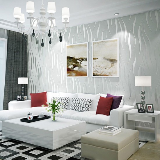 10M Waterproof 3D Embossed Wallpaper Roll Glitter Effect Silver Wall Sticker Living Room Decorations