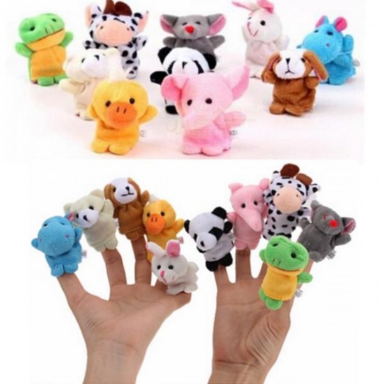 10PCS Cute Cartoon Biological Animal Finger Puppet Plush Toys Child Baby Favor Dolls Finger Puppets