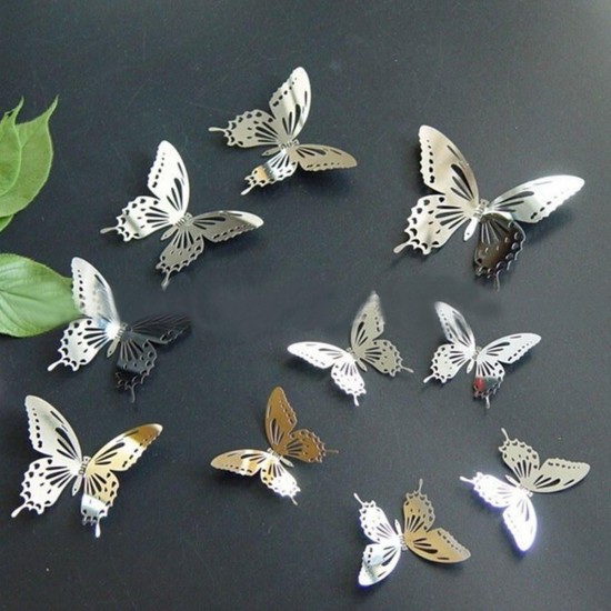 10Pcs 3D Stainless Butterfly Wall Stickers Silver Mirror Decals Mural Home Decorations 10Pcs 3D Stainless Butterfly Wall Stickers Silver Mirror Decals Mural Home Decorations