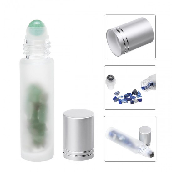 10Pcs Frosted Glass Crystals Essential Oil Gemstone Roller Ball Chip Inside Bottle 10ml