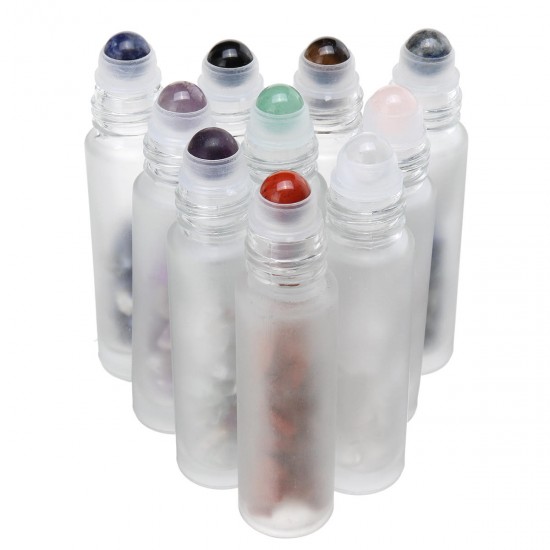 10Pcs Frosted Glass Crystals Essential Oil Gemstone Roller Ball Chip Inside Bottle 10ml