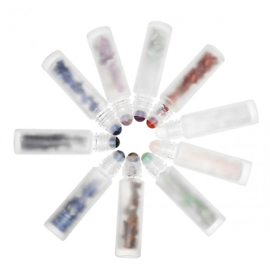 10Pcs Frosted Glass Crystals Essential Oil Gemstone Roller Ball Chip Inside Bottle 10ml