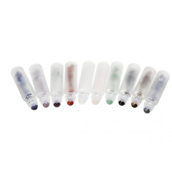 10Pcs Frosted Glass Crystals Essential Oil Gemstone Roller Ball Chip Inside Bottle 10ml