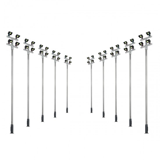 10Pcs/Set 1: 100 Model Railroad Train LED Street Light HO Scale Lamps Post 3 Heads Street Light