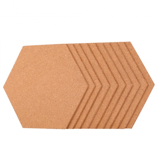 10Pcs/Set Soft Hexagon Board Cork Tiles Wood Sheet Notice Board Wall Bulletin Boards Photo Frame w/ Full Sticky Back for Pictures Photos Notes