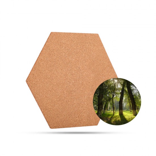 10Pcs/Set Soft Hexagon Board Cork Tiles Wood Sheet Notice Board Wall Bulletin Boards Photo Frame w/ Full Sticky Back for Pictures Photos Notes