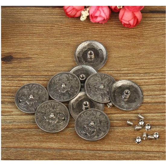 10Set DIY Leather Handbag Wallet Decoration with Antique Round Buttons and Sliver Rivets Hole Flower 10Set DIY Leather Handbag Wallet Decoration with Antique Round Buttons and Sliver Rivets Hole Flower