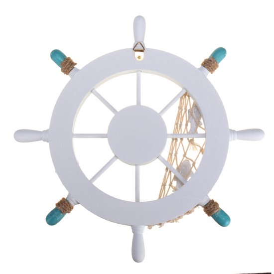 11'' Beach Wooden Boat Ship Steering Wheel Nautical Beach Fish Net Shell Decorations