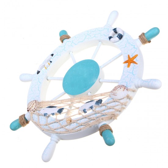 11'' Beach Wooden Boat Ship Steering Wheel Nautical Beach Fish Net Shell Decorations 11'' Beach Wooden Boat Ship Steering Wheel Nautical Beach Fish Net Shell Decorations
