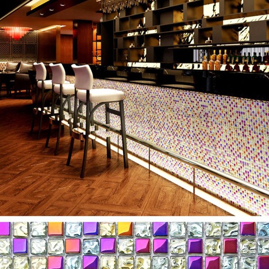 11 Pieces Colorful Glass Mosaic Wall Tiles Sheets For Living-room Bathroom Pub