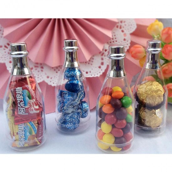 12 Clear Fillable Cham pagne Bottles Candy Boxes Wedding Party Shower Favors
