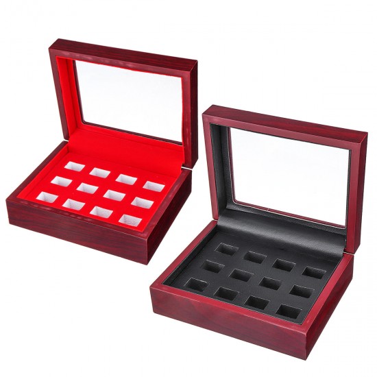 12 Holes Wooden Box For Championship Ring Collection Display Red Black 12 Holes Wooden Box For Championship Ring Collection Display Red Black