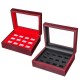 12 Holes Wooden Box For Championship Ring Collection Display Red Black