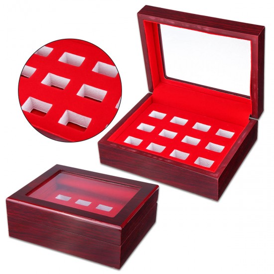 12 Holes Wooden Box For Championship Ring Collection Display Red Black 12 Holes Wooden Box For Championship Ring Collection Display Red Black
