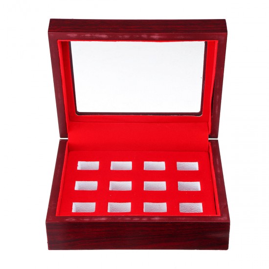 12 Holes Wooden Box For Championship Ring Collection Display Red Black 12 Holes Wooden Box For Championship Ring Collection Display Red Black