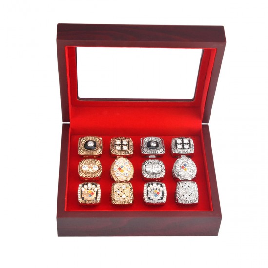 12 Holes Wooden Box For Championship Ring Collection Display Red Black